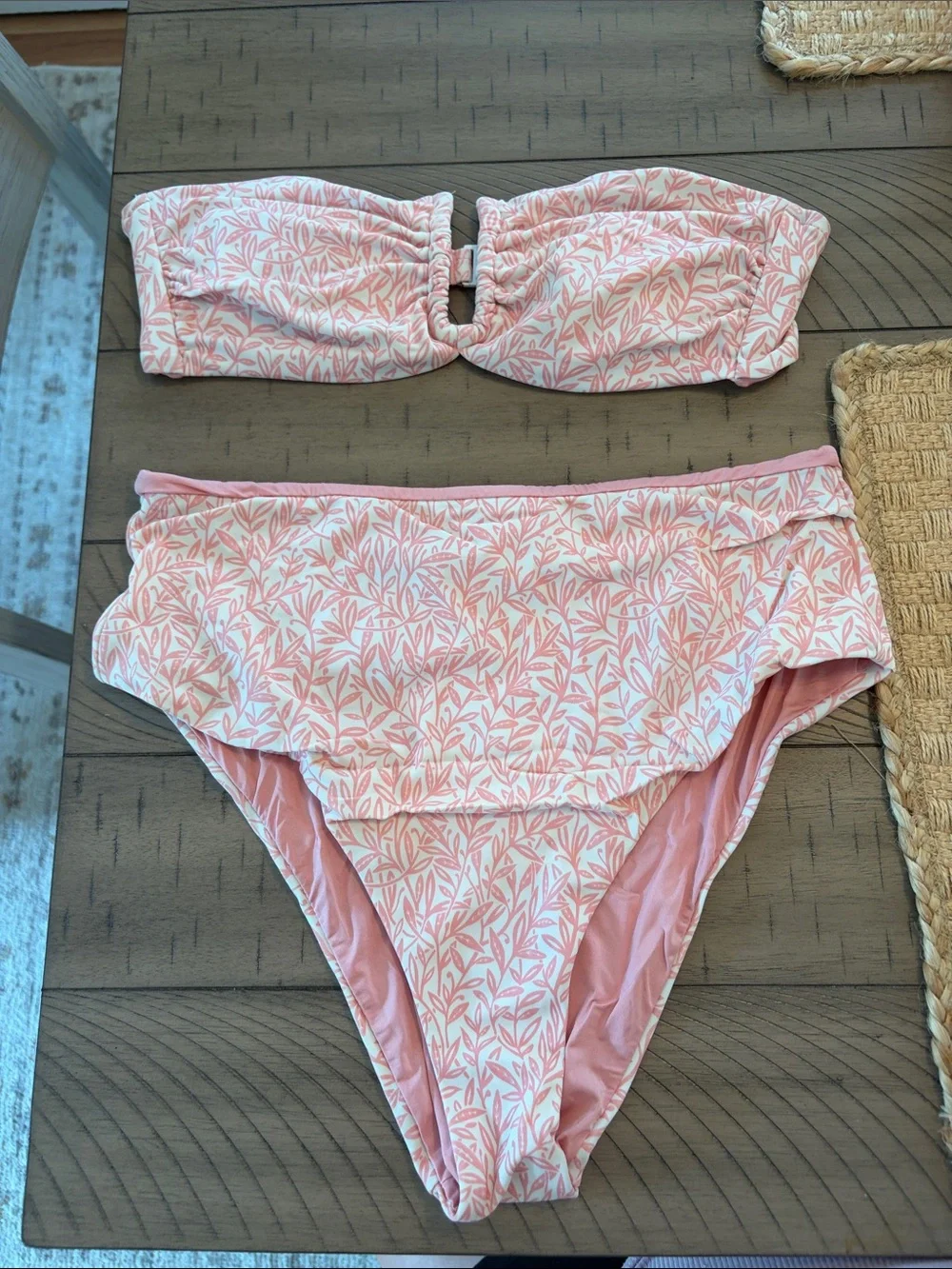 Onia Pink Leaf-Print Bandeau Bikini Set